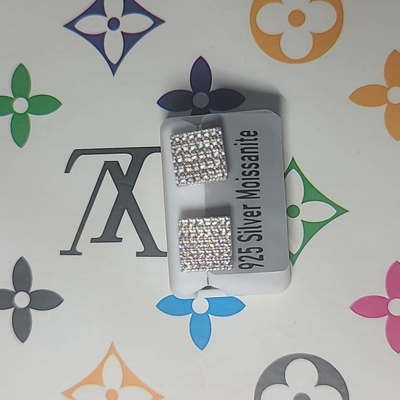 Moissanite square earring studs in sterling silver